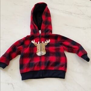 Baby 6M Black & Red zippered flannel hoodie